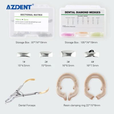 Azdent Dental Sectional Contoured Matrix-Bänder aus Edelstahl, 100 Stück + 2-Ring-Set